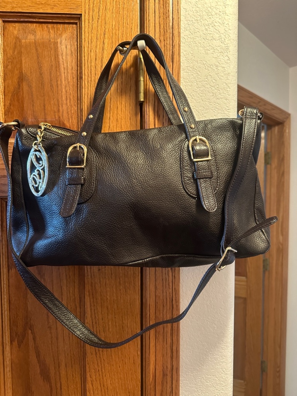 Classic Deep Brown Leather Satchel Handbag